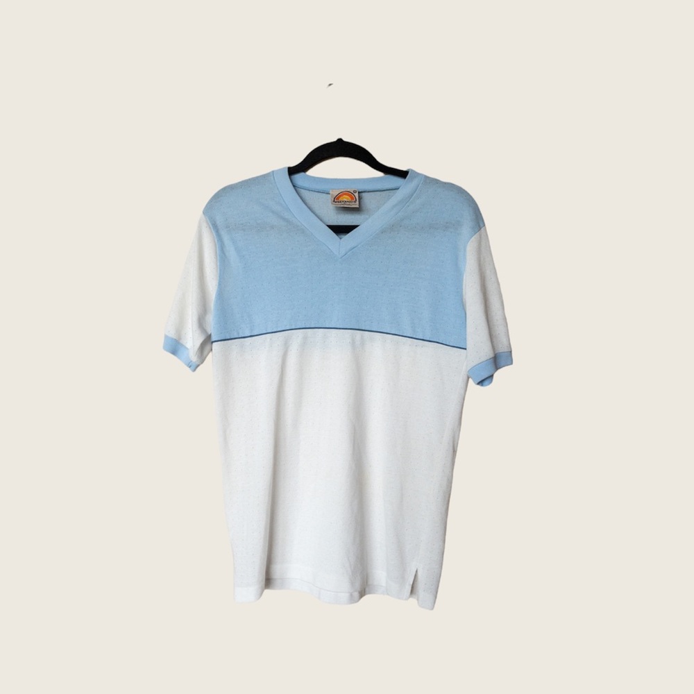 white and blue weekends shirt
